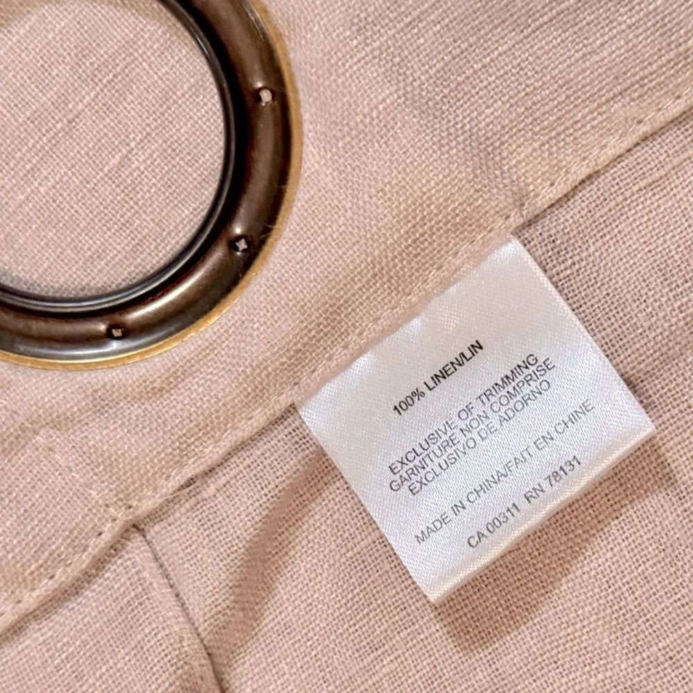 Pair of 2 Beige Khaki 100% Linen Curtain Panels w Grommet Rings 102”